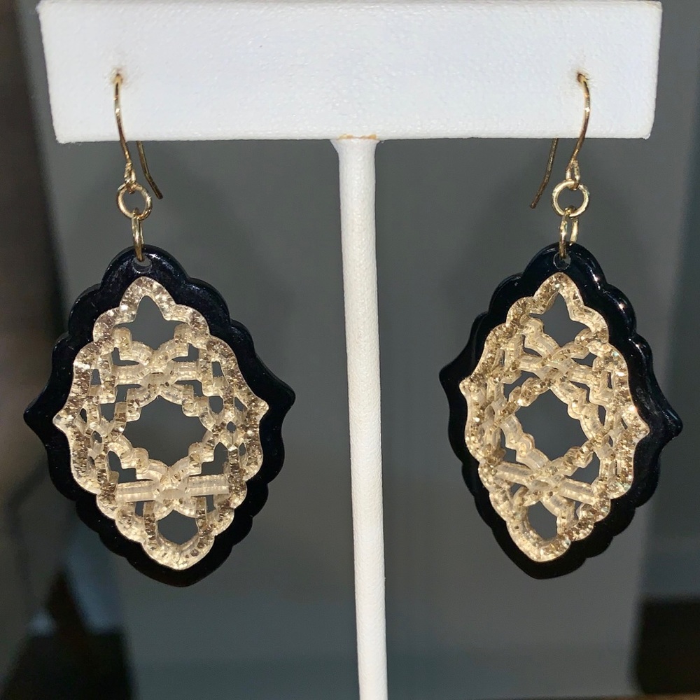 Gold and Black Resin Dangle Earrings